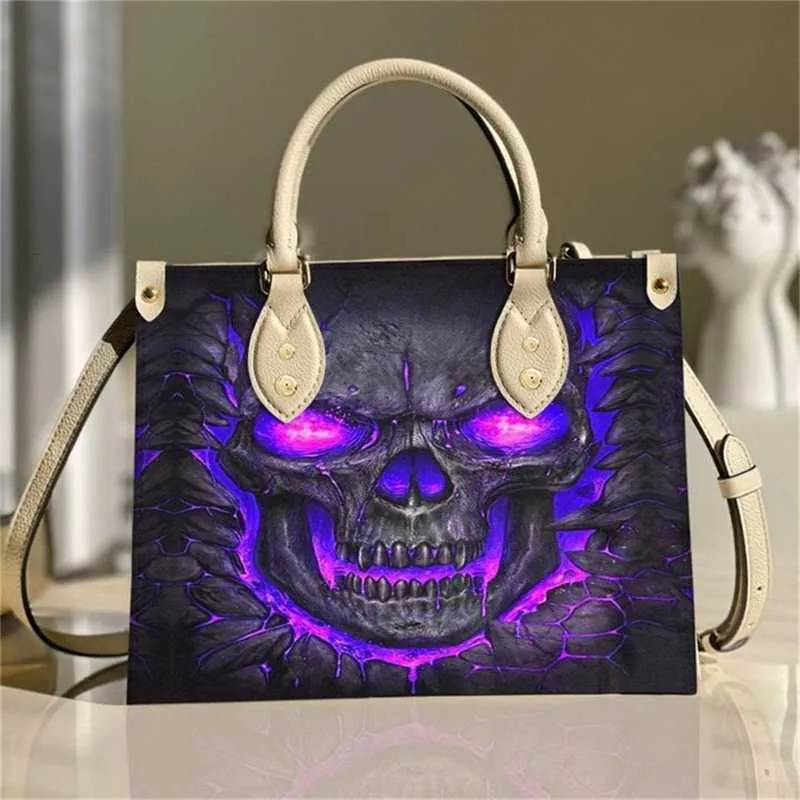 Skull Leather Handbag for Women - Purple Fashion Small Tote with Top Handle, Shoulder Messenger, Casual & Luxury Skull Leather Handbag for Women - Purple Fashion Small Tote with Top Handle, Shoulder Messenger, Casual & Luxury