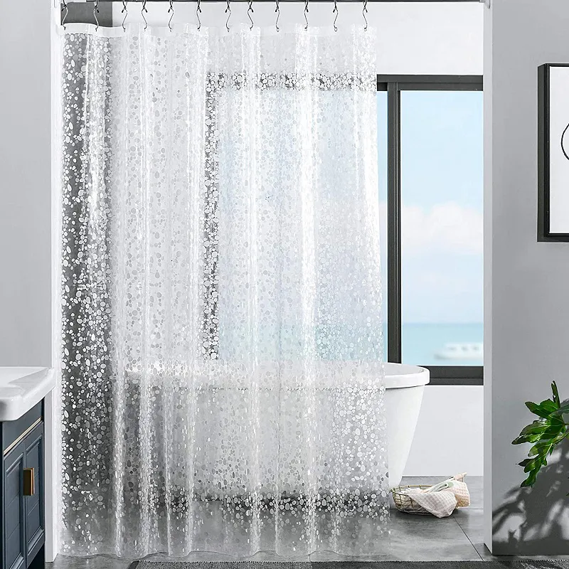 Shower Curtains PEVA Shower Curtain 3D Waterproof Shower Curtain Mildew Proof Transparent Bathroom Curtains With Hooks Simplicity Bath Curtains 230323