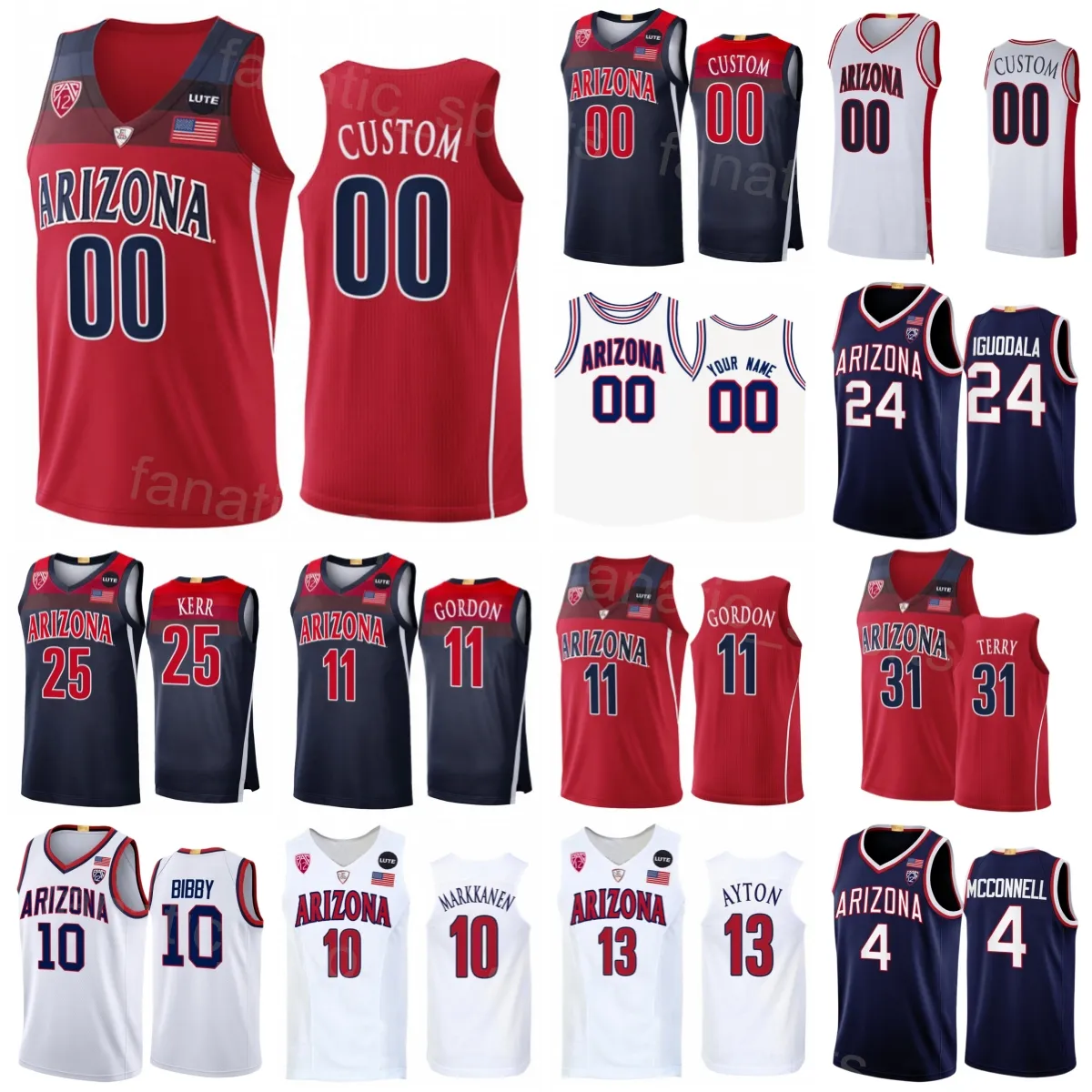 Arizona Wildcats College Jersey Basketball 32 Sean Elliot 10 Mike Bibby 20 Damon Stoudamire Jason Gardner Steve Kerr Jason Terry DeAndre Ayton Aaron Gordon NCAA