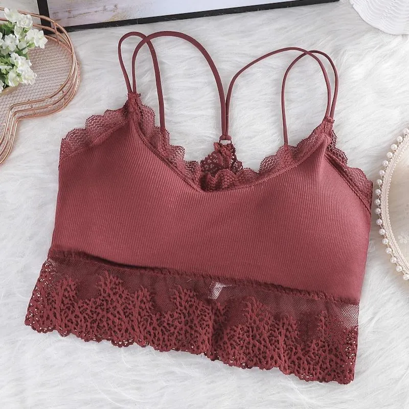 Camisoles & Tanks Wokeayer 2023 Sexy Lace Bralette Fitness Bras Lingeries Thin Shoulder Strap Cross Back Tube Tops Underwear