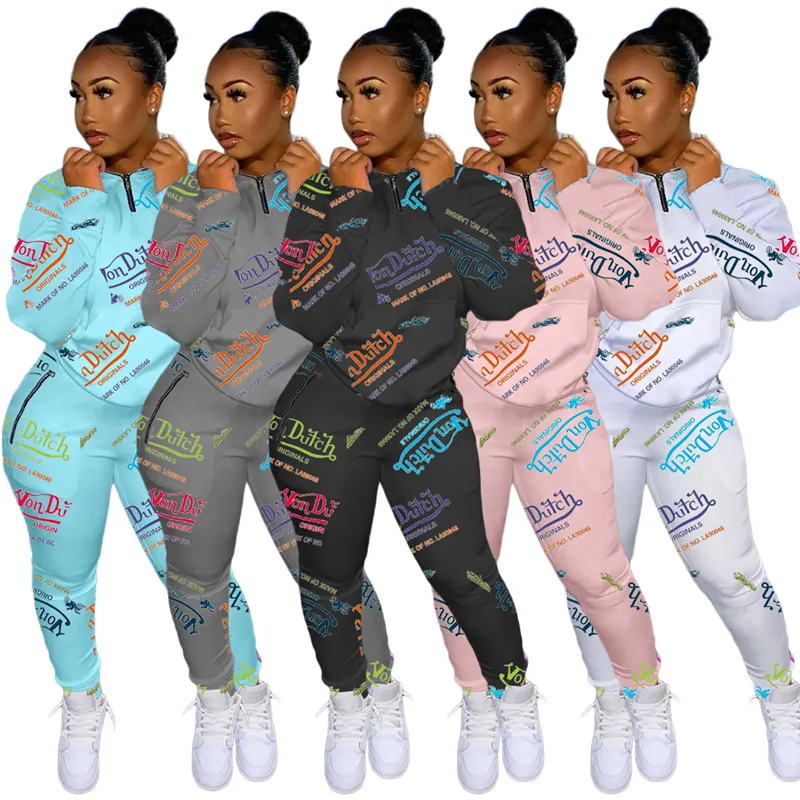 Women s Two Piece Pants 2023 Long Sleeve Sports Suit Sets Autumn letter Sweatshirt and Set Pullover Outfits for Tracksui 230322