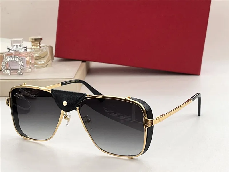 Nouveau design de mode lunettes de soleil pilote carrées 0297 monture en métal avec pont en cuir de veau noir classique style simple et populaire lunettes de protection UV400 en plein air
