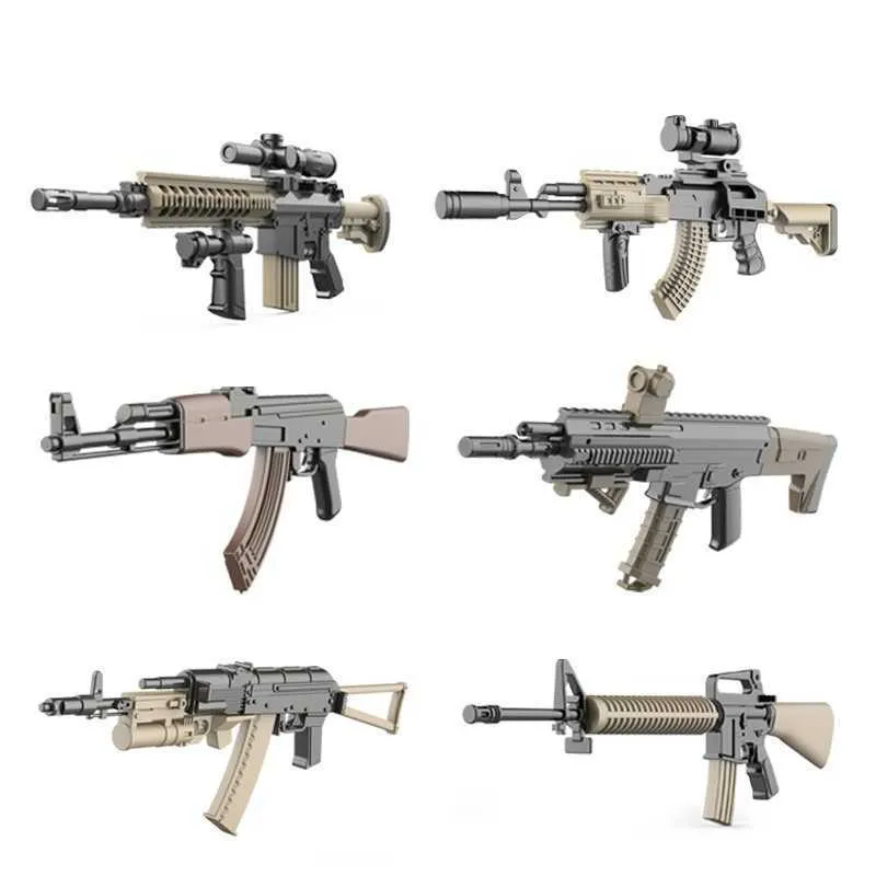 6-8pcs Style Gun Model MILITARY Assemble Weapon Sniper Assault Rifle CS AK47 SVD M4A1 ACR SWAT Building Blocks Bricks Toys Boys Children