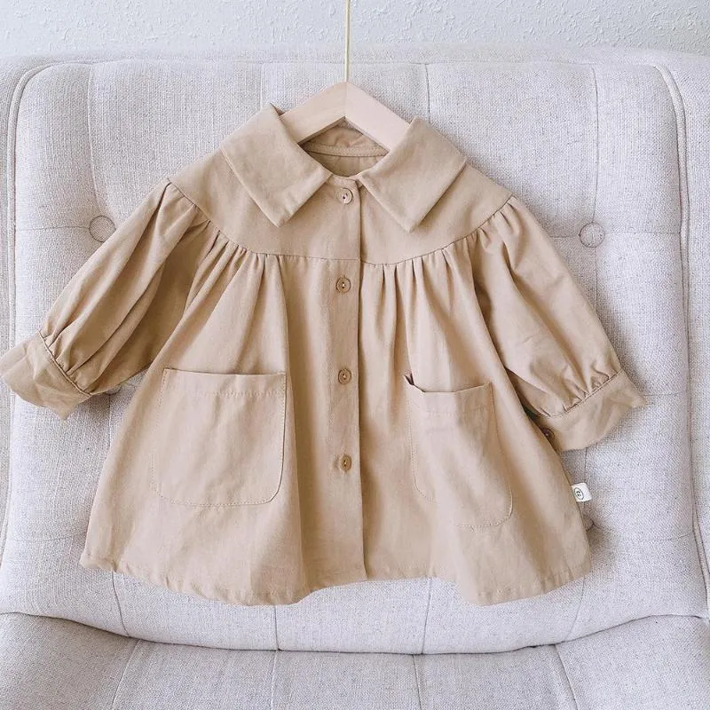 Jas meisjes lange trench lente 0-6 jaar oude baby Koreaanse solide kleur kinderkleding