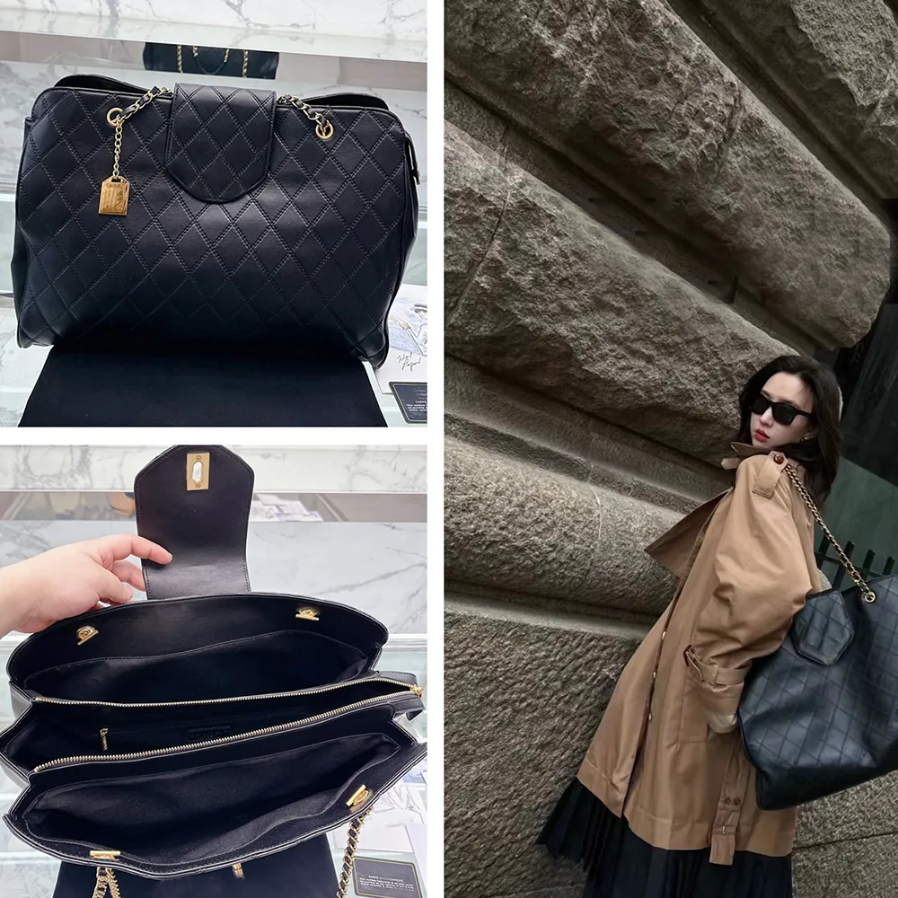 Роскошная сумка дизайнерская сумочка сумки канала верхний слой кожаные женщины сумка для покупок большие размеры для женщин золотая цепочка мешок для модного сумочка кошелек черная