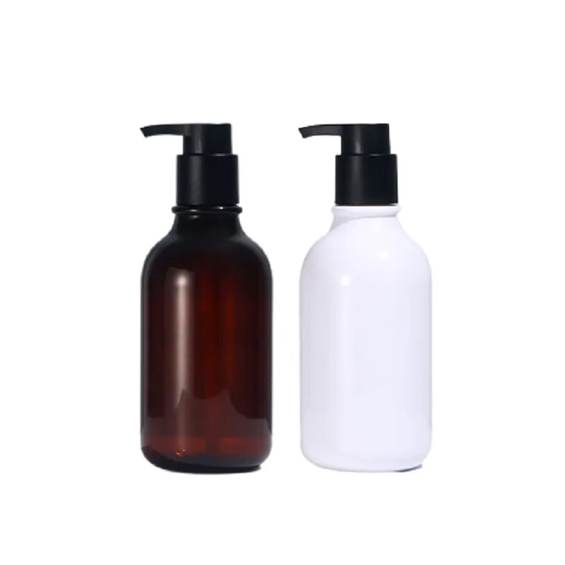 Leere Plastikflasche, 300 ml, 500 ml, schwarze Lotion, Presspumpe, runde Schulter, PET, glänzend, schwarz, braun, weiß, durchsichtige Flaschen, nachfüllbare kosmetische Duschgel-Verpackungsflasche