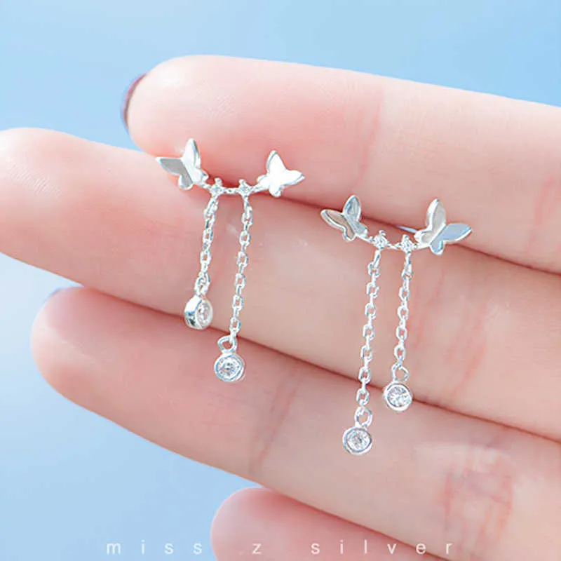 Charm Trendy 925 Sterling Silver Micro AAA Zircon Chain Butterfly Sparkling Tassel Earrings Gift For Women Fine Jewelry ER026 Z0323