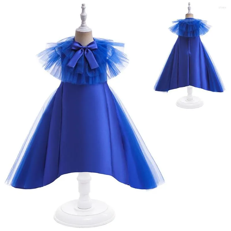 Vestidos de menina Tulle babados royal azul júnior dama de honra Vestido crianças vestidos de festa formal aniversário elegante para criança