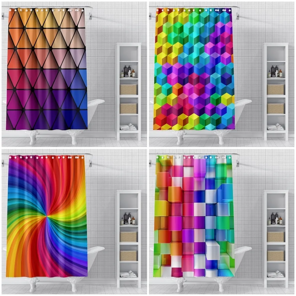 Tende da doccia Tende da doccia a righe color arcobaleno Tende da bagno con motivo geometrico Tenda da bagno in tessuto poliestere impermeabile con ganci 230323