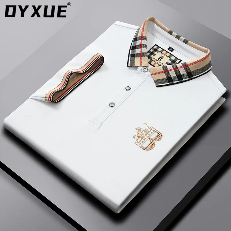 Polos pour hommes DYXUE Chemises pour hommes Polo à revers Cool Summer Cotton Fashion Soft Sleeve Short Casual Pure Color Broderie de haute qualité 230322