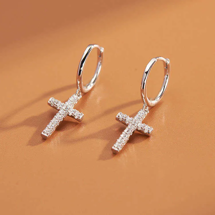 Charm Nieuwe aankomst 925 Sterling Silver Earrings Zirkon Cross Drop oorbellen voor vrouwen Verjaardag Geschenk oors Fashion sieraden Z0323