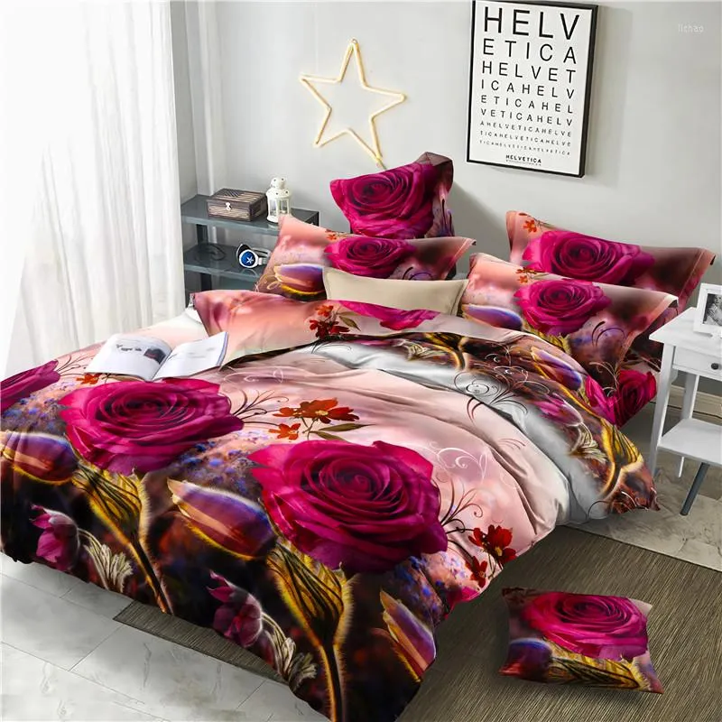 Sängkläder sätter quilt täcker hem 3d stereo röd rose tröstare realistiska mönster textil täcke ark 965