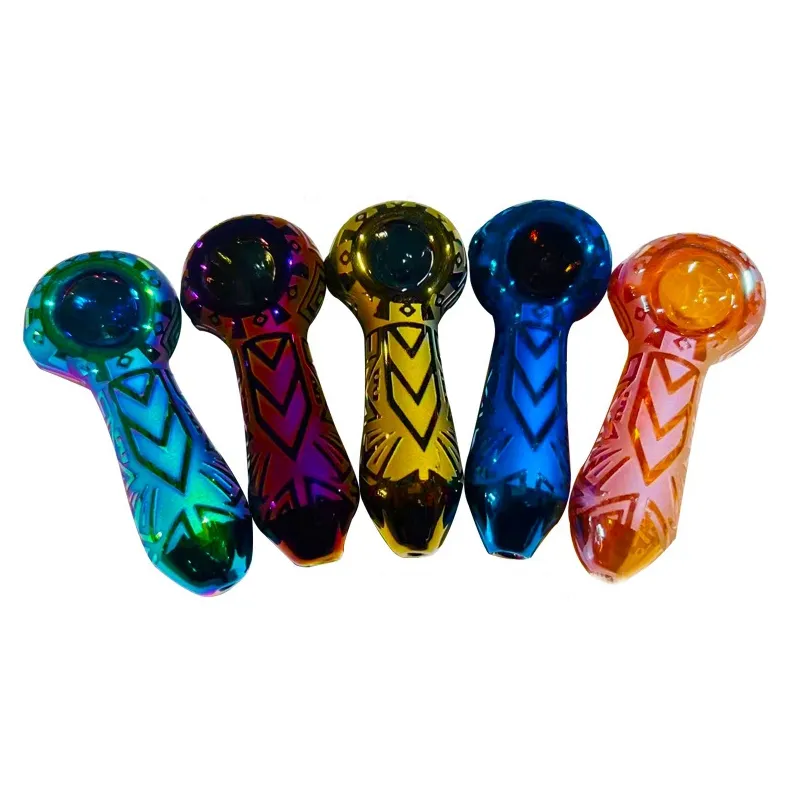 Coloré Cool Motif Tuyaux En Verre Épais Conception Portable Cuillère Bol Sèche Herb Filtre À Tabac Bong Pipe À Main À La Main Huile Rigs Fumer Porte-Cigarette