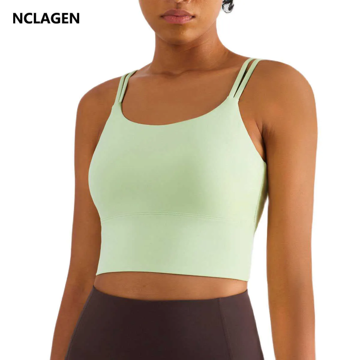 Camisoles Tanks Nclagen Yoga Sports V Double In Shoulder Strap Camisole Gym Cloing Workout Bra Running Sportswear Women