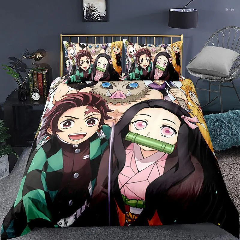 Bedding Sets Demon Slayer Anime Kids Home Textile Pillow Case Quilt Kimetsu No Yaiba Kamado Tanjirou Nezuko Decor Luxury
