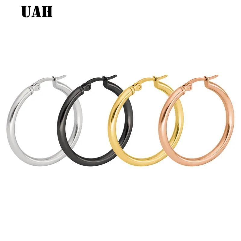 Hoop Earrings & Huggie UAH 4 Color Classic 316L Stainless Steel Solid Weight Smooth 20-30mm Fine Polished