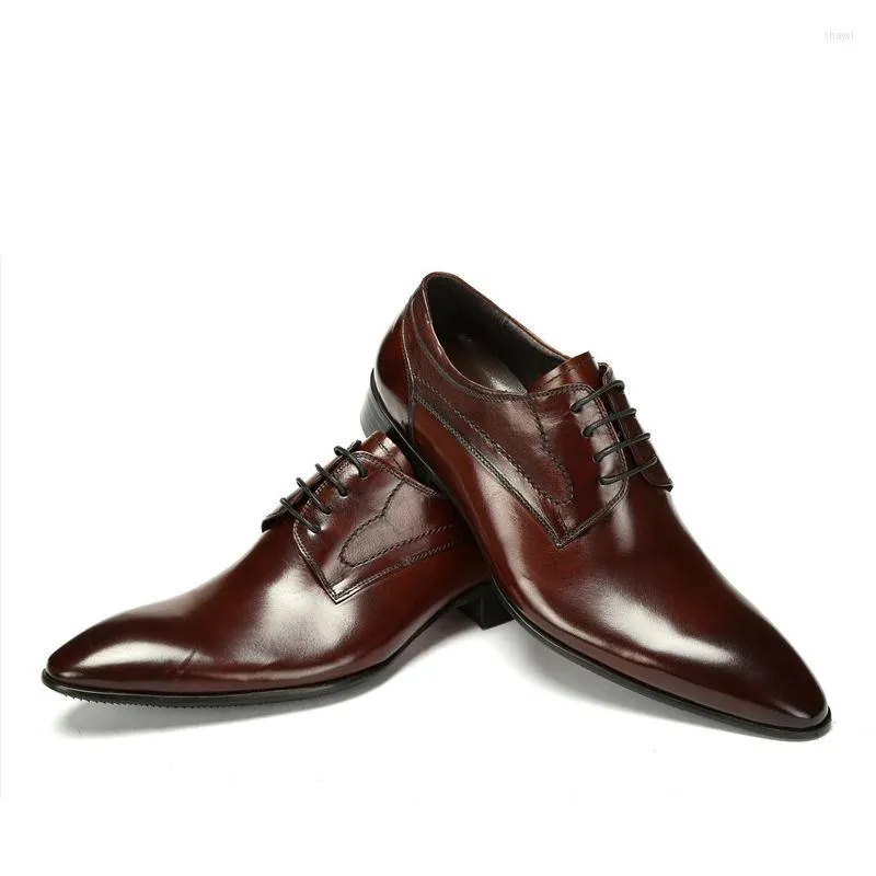 Dress Shoes Quality Genuine Leather Men Pointed Toe Wedding Blakc Brown Business Office Work Derby Size 38-44