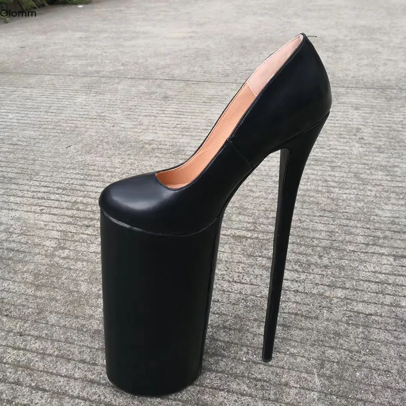 Olomm New Women Platform Pumps 30cmヒールポンプセクシーな薄いハイヒールポンプラウンドトーブラックナイトクラブシュー