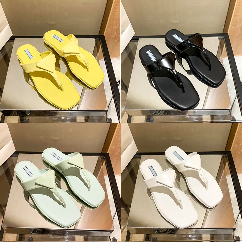 New Designer slippers Brushed Leather Flat Thong Sandals Aqua Yellow Powder Pink white black womens shoes fashion summer sandal luxurys slides beach women slipper