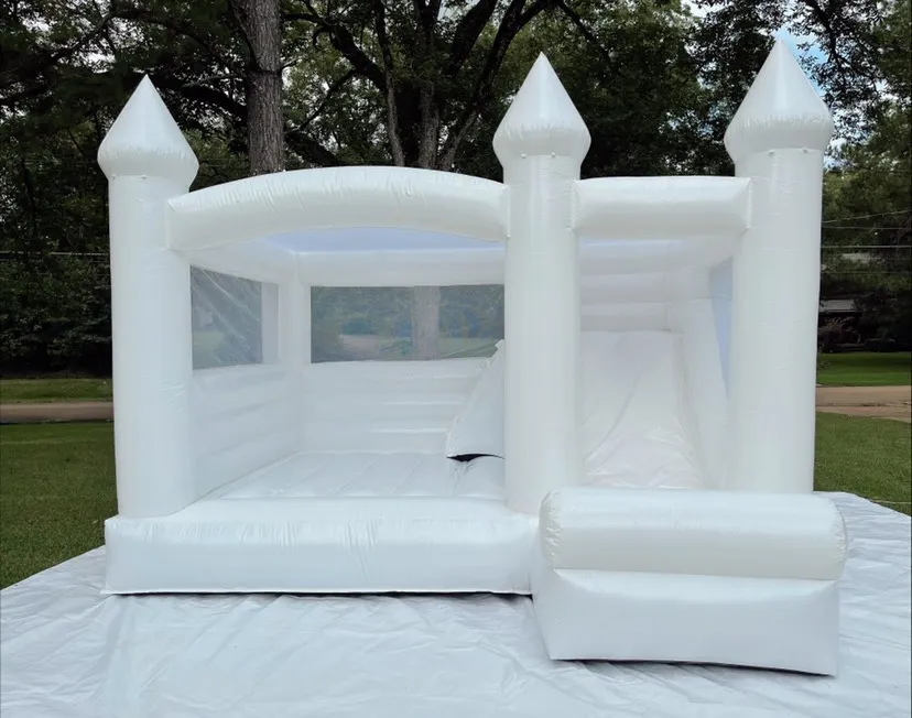 White PVC jumper Inflatable Wedding Bounce Castle With slide Commercial Jumping Bed Bouncy castle bouncer House For Fun full PVC with blower free ship