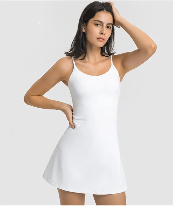 Lu lu limões ign roupa de yoga feminina exercício almofada no peito dentro vestidos golfe ginásio deslizamento fiess vestido de tênis feminino