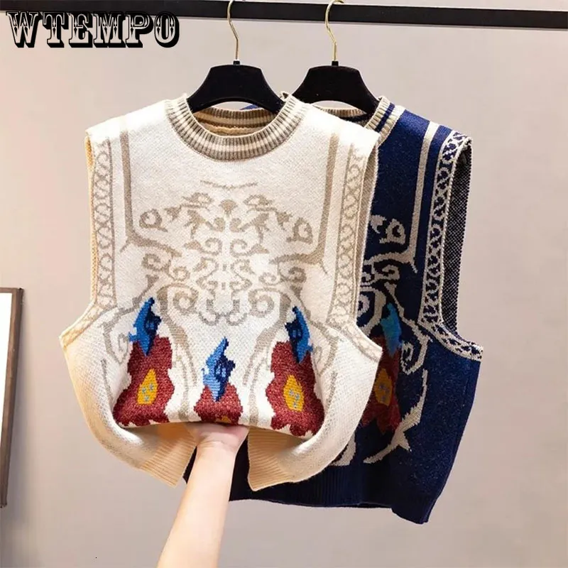 Kadın yelek kazak yelek v yaka argyle mahsul üstleri şık tiki stil örgü öğrencileri harajuku vintage sokak kıyafeti ince eğlence moda kadınlar 230322