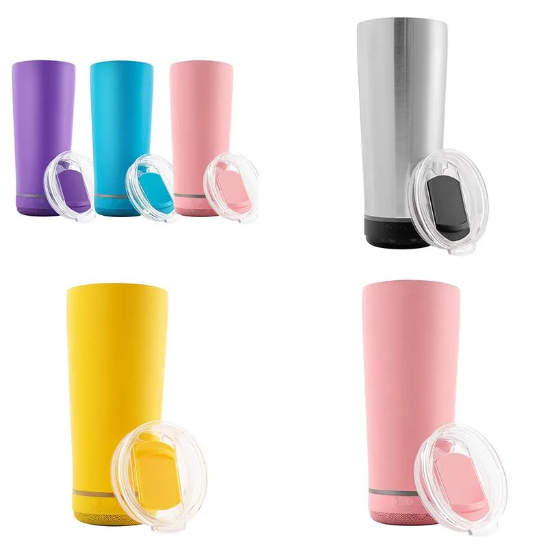 11 가지 색상 18oz 스피커 텀블러 스테인리스 스틸 승화 음악 컵 USB 충전 실외 휴대용 무선 컵 스피커