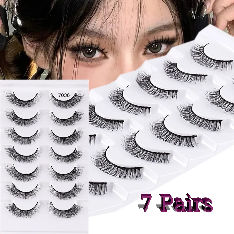 7 Pairs False Eyelashes Manga Lashes Natural Fake Lashes Fluffy Soft Cross Fairy Little Devil Lashes Extension Makeup Cosmetic