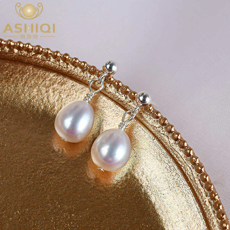 Charm Ashiqi Echte witte zoetwaterparels Drop oorbellen voor vrouwen met 925 Sterling Silver Fashion Jewelry Gift Z0323