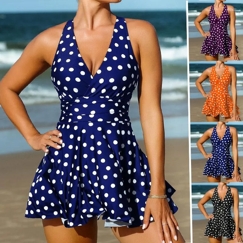 Traje de baño para mujer, estampado de puntos, suelto, cintura alta, traje de baño Sexy para mujer, traje de baño de dos piezas, Tankini, trajes de baño, ropa de playa