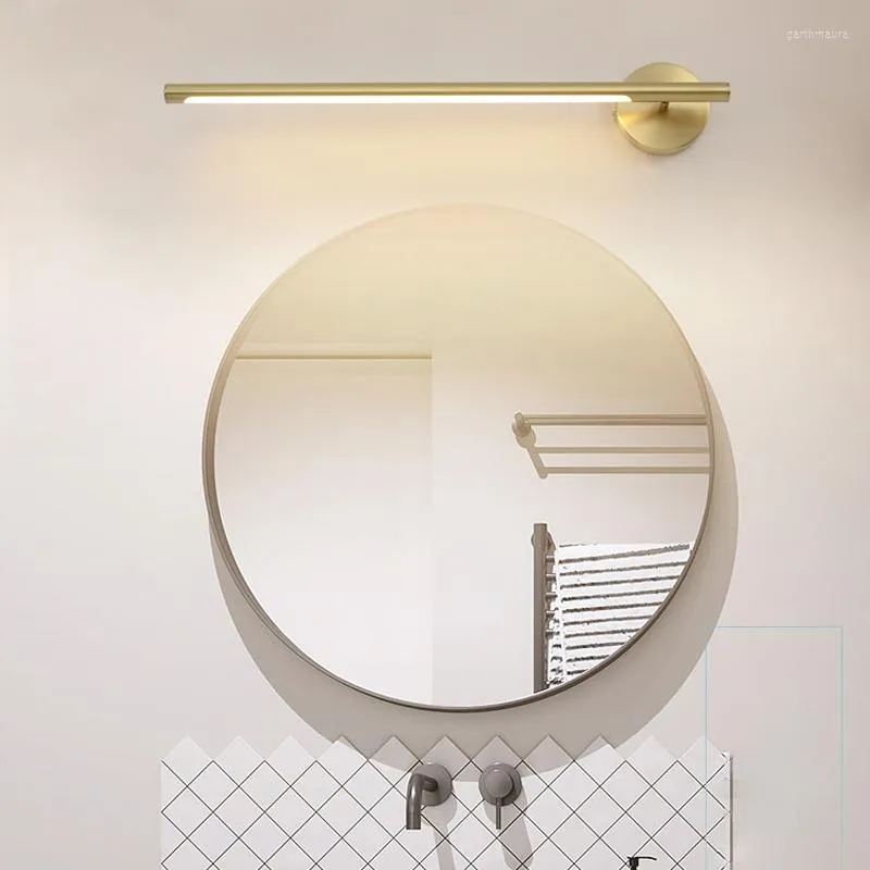 Lampes murales Designer Miroir Phare Europe du Nord Moderne Concis Plein Cuivre Toilette Commode Led Toilettes Villa El Lampe Chambre