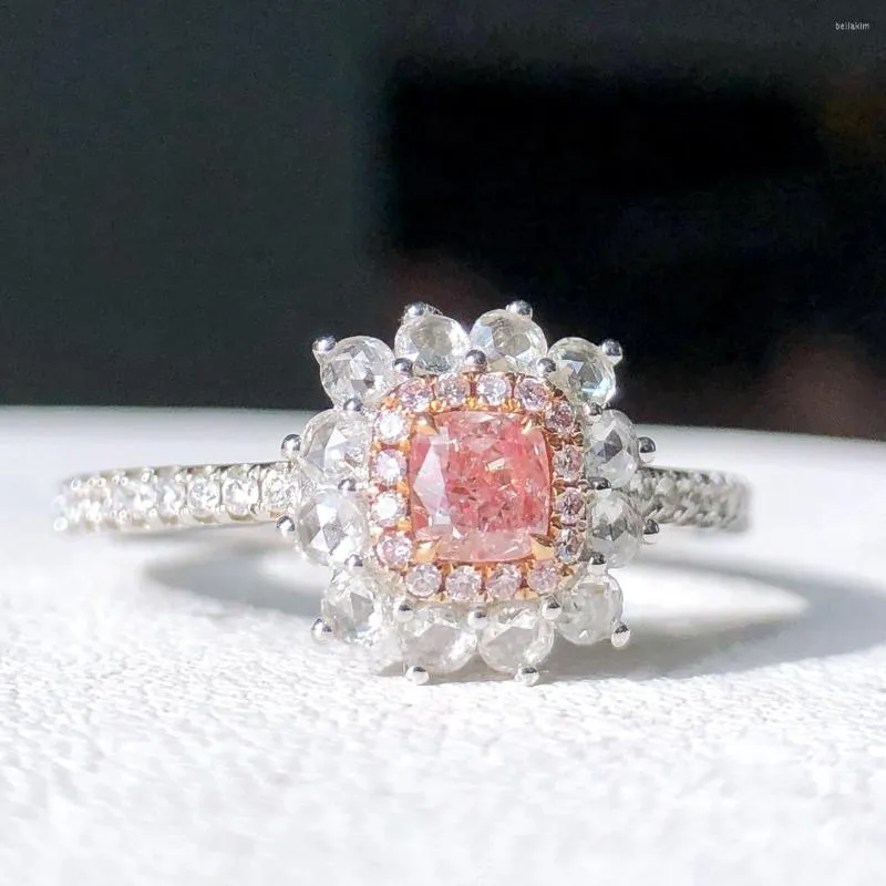 Anelli a grappolo Gioielleria raffinata Oro 18 carati reale 0,301 ct Diamanti rosa Anello di fidanzamento per matrimonio Donna per donna Anello TX