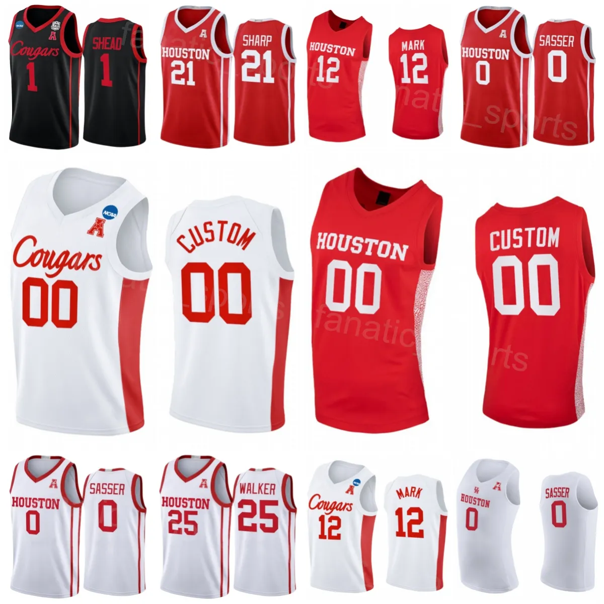 Houston Cougars College 25 Jarace Walker Jersey Basketball 13 Jwan Roberts 12 Tramon Mark 1 Jamal Shead 21 Emanuel Sharp 0 Marcus Sasser preto NCAA Red NCAA Homens crianças mulheres mulheres mulheres mulheres