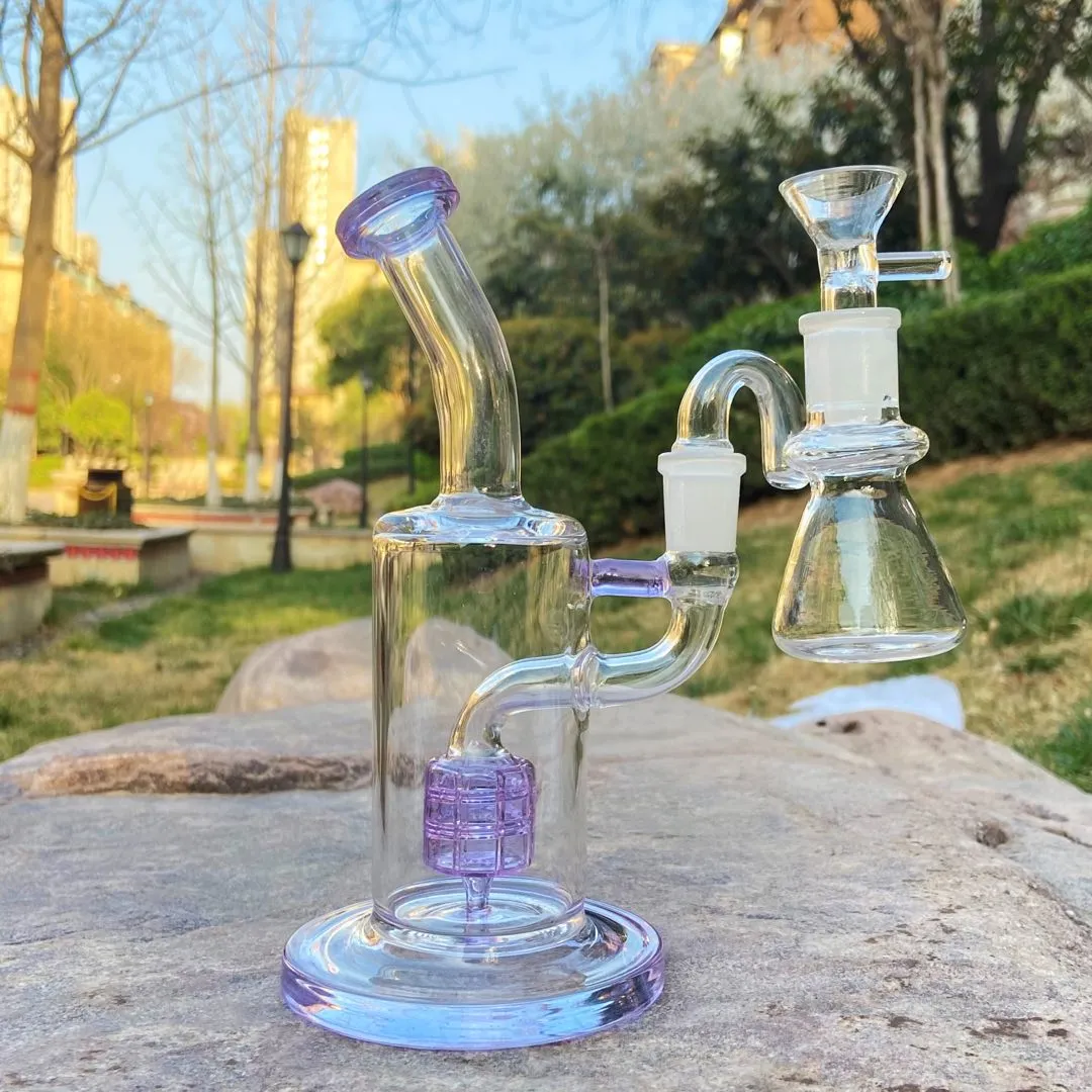 7,5 "Purple Glass Water Tub Bong Bubbler Hookah com Tabaco Percolator Bowl