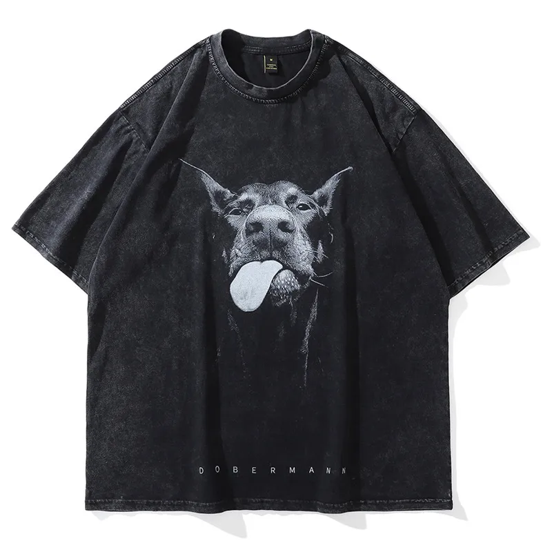 Męskie koszulki mężczyzn gotyckie koszulki Hip Hop Streetwear Letter Dog Printed Punk Tops Summer Vintage Planowany koryto krótkie rękawy T-koszule 230323