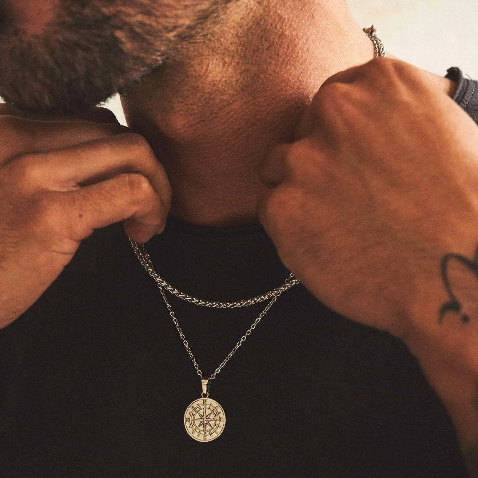 Модные многослойные ожерелья для мужчин, парусный компас, кулон из нержавеющей стали, кубинская фигаро, пшеничная цепочка, повседневный воротник в стиле ретро