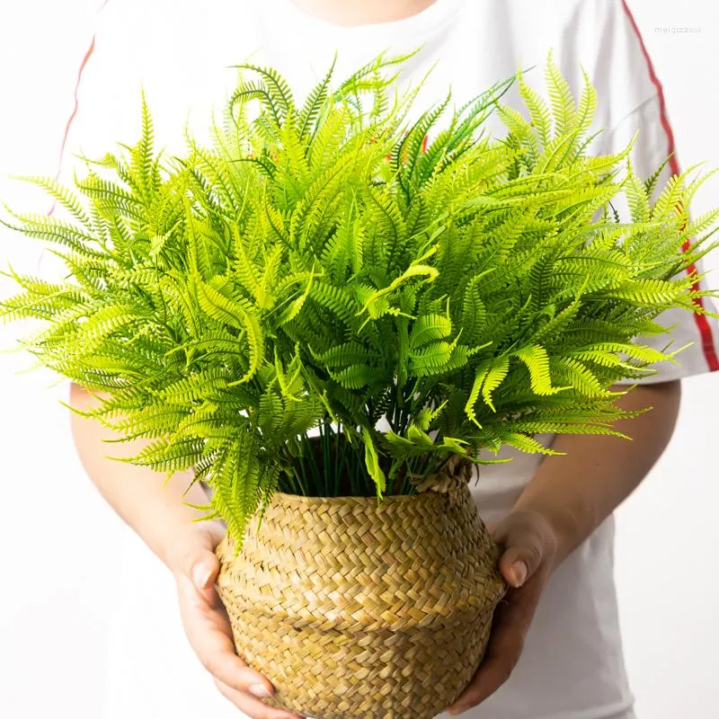 Fleurs décoratives 35/40cm Bouquet de plantes artificielles feuilles de palmier tropical en plastique herbe persane fausse feuille de fougère pour mur de bureau à la maison