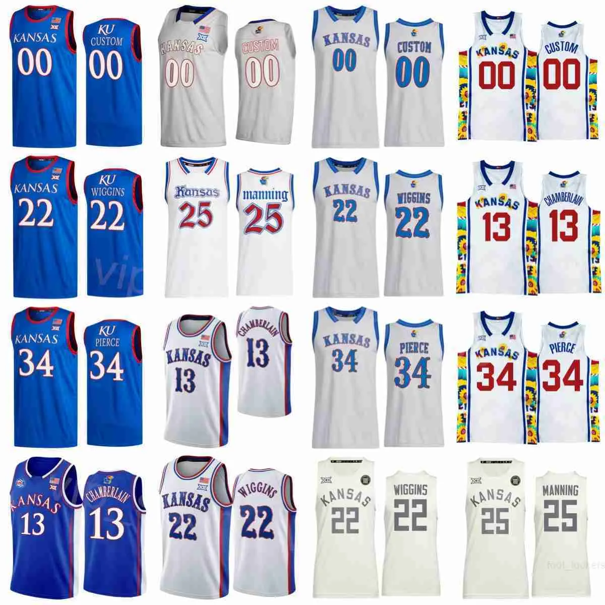 Kansas Jayhawks Basketball College 25 Danny Manning Jerseys Wilt Chamberlain 13 Paul Pierce 34 Andrew Wiggins 22 Joel Embiid 21 4 Sherron Collins Sewing Shirt NCAA