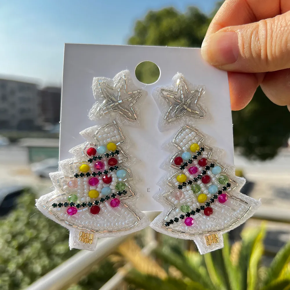 Dangle lustre arbre de noël déclaration boucles d'oreilles pour femmes perles à la main cristal boucles d'oreilles femmes bijoux de noël cadeaux en gros 230323