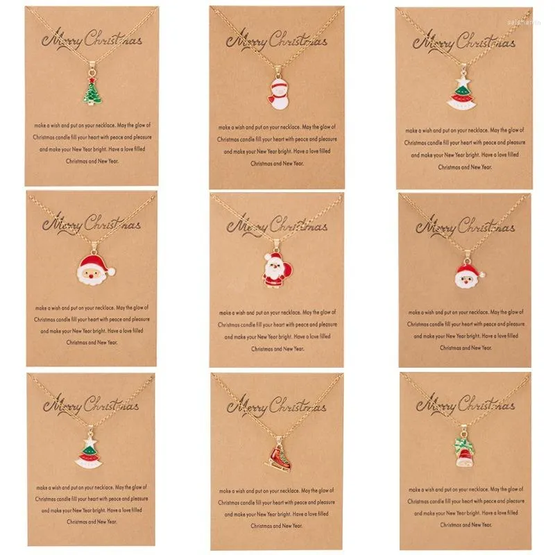 Kedjor Fashion Cartoon Santa Claus Snowman Lovely Tree Bell Christmas Pendant Card Halsband smycken Tillbehör för kvinnliga flickor