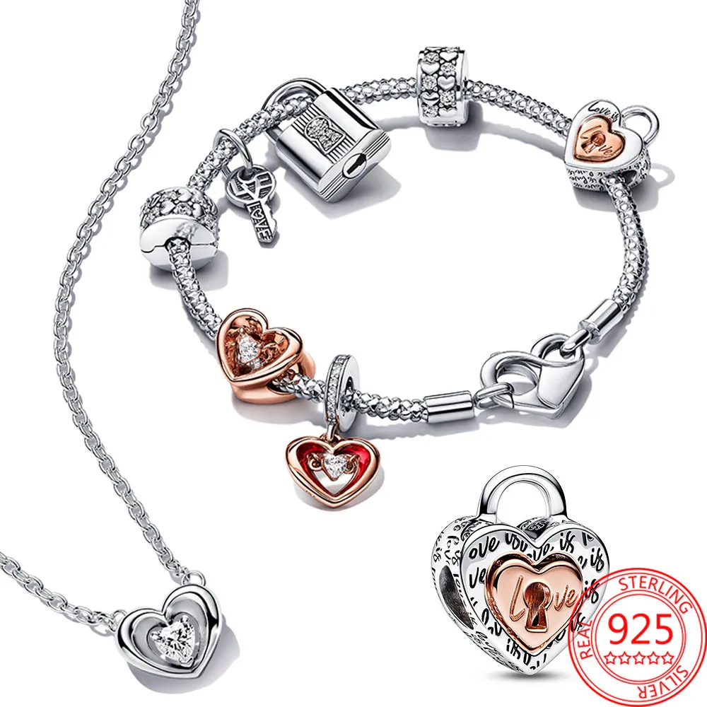 925 sterling silver charm Valentine's Day Gift Medal Suspension Charm is suitable for original classic Pandora DIY lady bracelet necklace fashion accessories