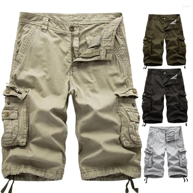 Męskie szorty sznurkiem Luźne spodnie Cargo Jednokolorowe spodnie Na co dzień Wiele kieszeni Mężczyźni Summer Beach Fifth Short