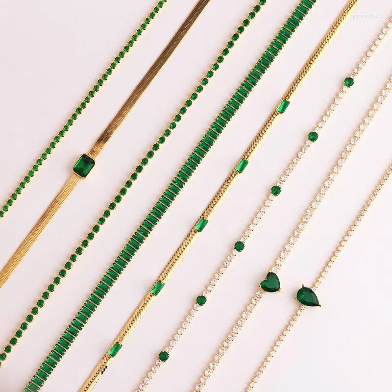 Naszyjniki wiszące 5a serce cz lodowe bling zielony naszyjnik tenisowy dla kobiet dziewczyny walentynkowe prezent mody bijoux