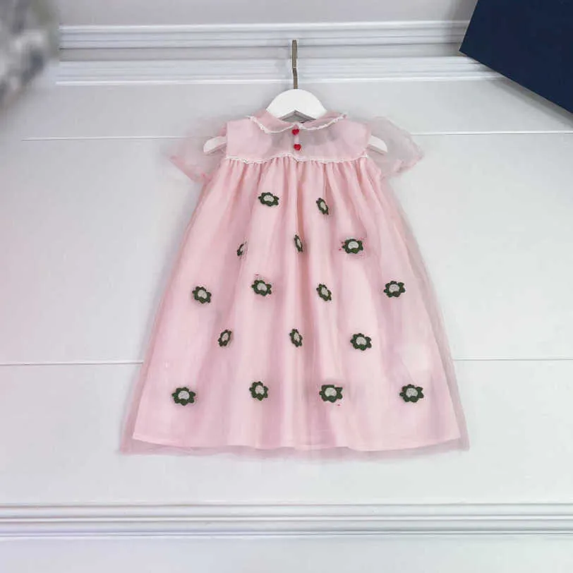 23SS Girls Design Designer Brand Kids Fashion Make Make Вышитая платье -воротнич