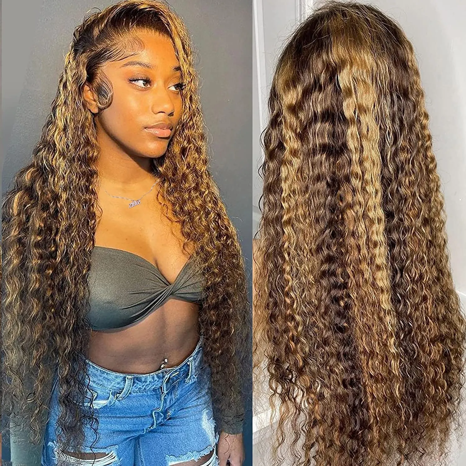 Ombre Honey Blonde Lace Front Water Wave Wig Amazon.com : BYWEEW Honey Blonde Ombre Lace Front Wig Human  main image 4