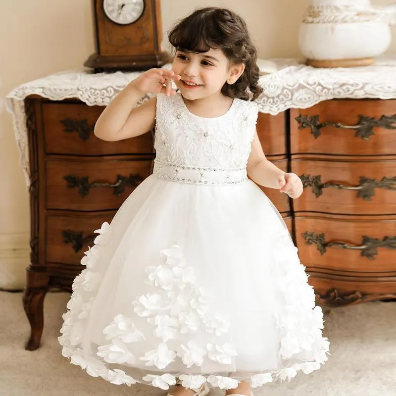 Girl Dresses perle in pizzo bianco fottuto 2023 per matrimoni prima comunione da sfera per festeggia