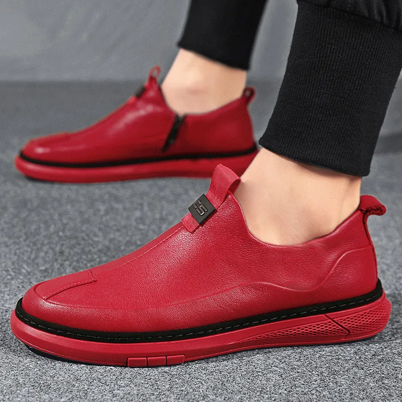 Dress Shoes Man Sneakers PU Leather Casual Comfortable Slip on Flats Fashion Korean Shallow Loafers Zipper Flat 230322