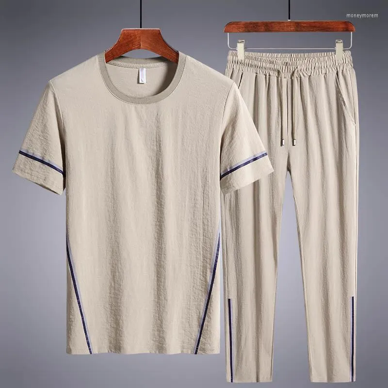 Survêtements pour hommes vêtements pour hommes 2023 été glace soie décontracté pantalon à manches courtes costume mâle grande taille lâche coréen deux pièces mince
