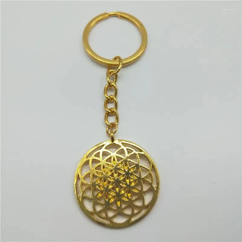 Keychains Seed of Life Keychain Geometrische hanger Sacred geometrie Bloempaarden Graducatie sieraden