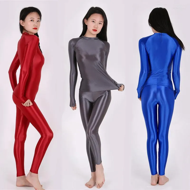 Active Sets 2023 Yoga Suit Oily Pants Top Silky Shiny Sexy Workout Clothes For Women High Elastic Plus Size Gym Clothing Set